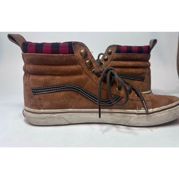 Vans Sk8 Hi Scotchgard High Top Brown Suede Plaid Flannel Lined Men's Size 10 - Picture 9 of 11
